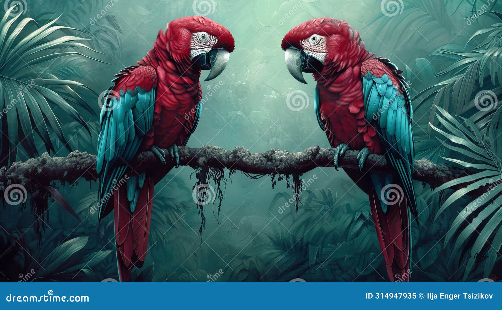 lively parrots animating the verdant canopy with their colorful feathers and cheerful chatter