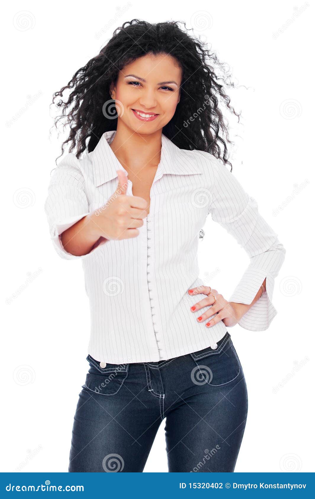 lively woman showing thumbs up