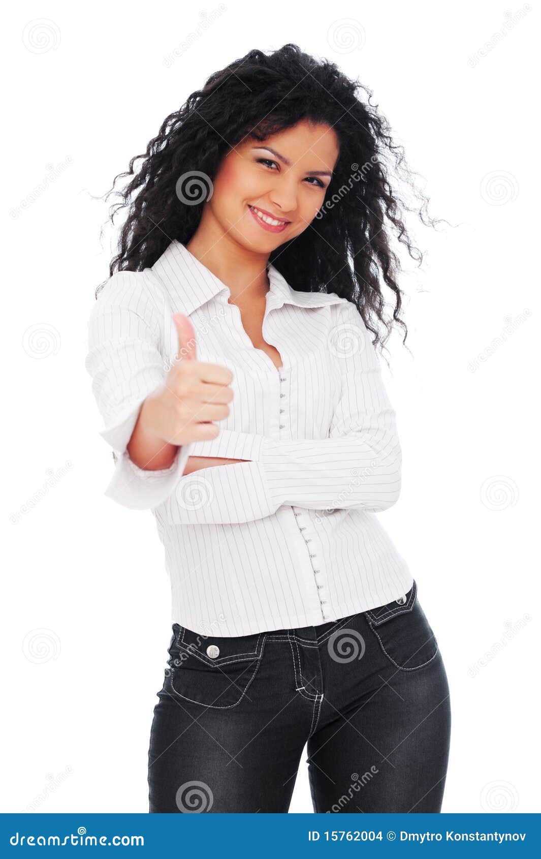 lively woman showing thumbs up