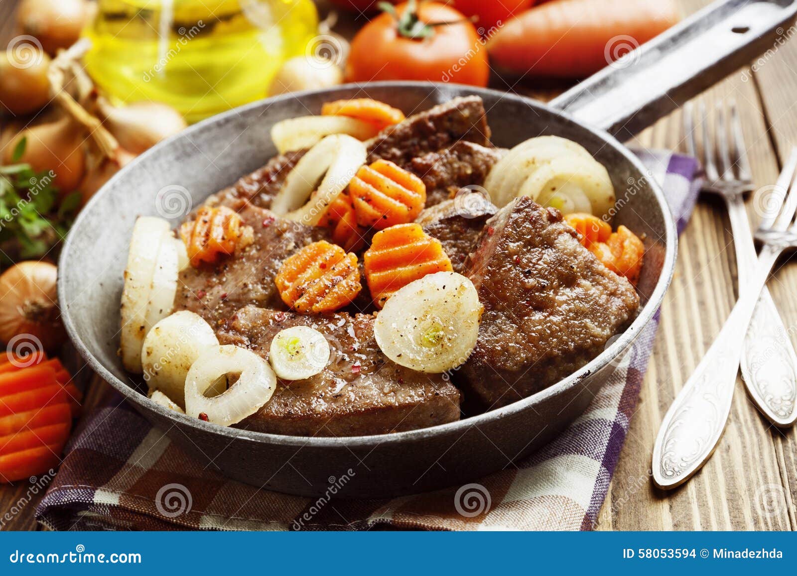 Liver Fried with Carrot and Onion Stock Photo Image of beef, kitchen
