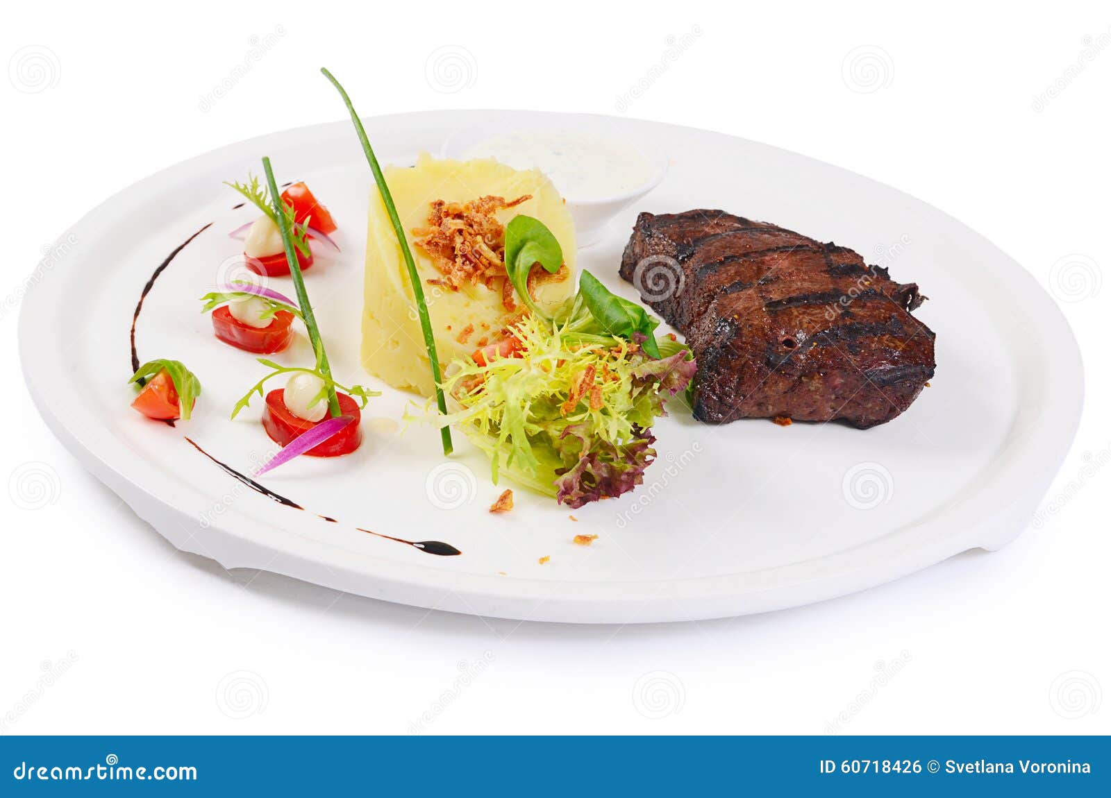 Liver with Mashed Potatoes and Spinach Stock Photo Image of close