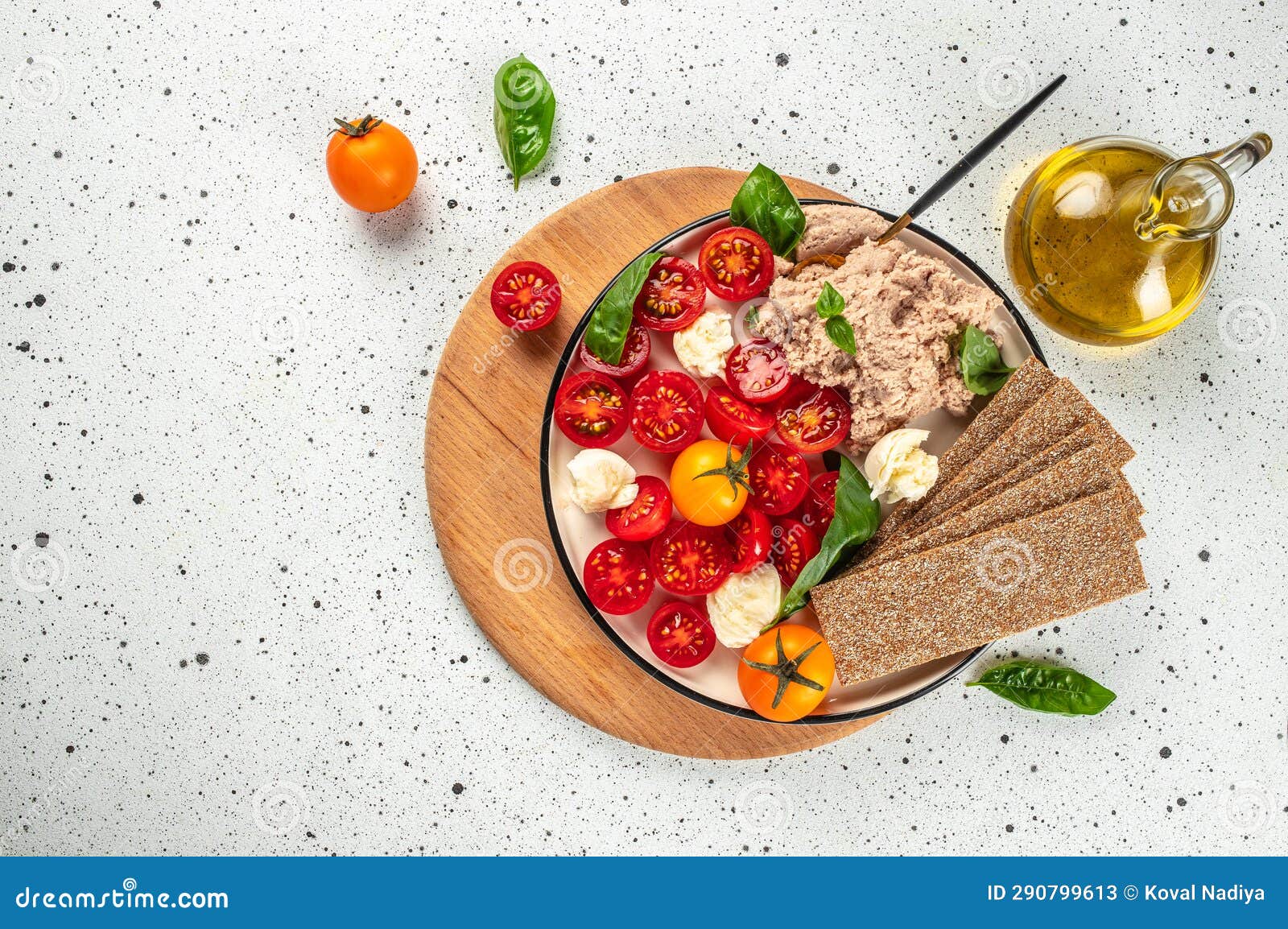 Liver Pate, Mozzarella Cheese and Tomato Served with Thin Crispy Bread