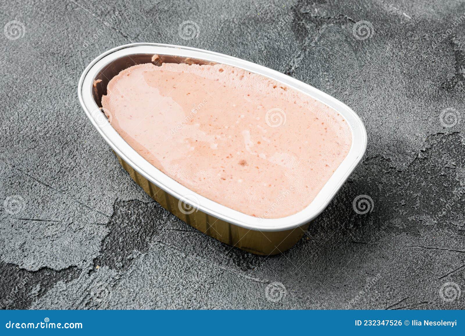 Liver Pate In Tin Can, On Gray Stone Table Background RoyaltyFree