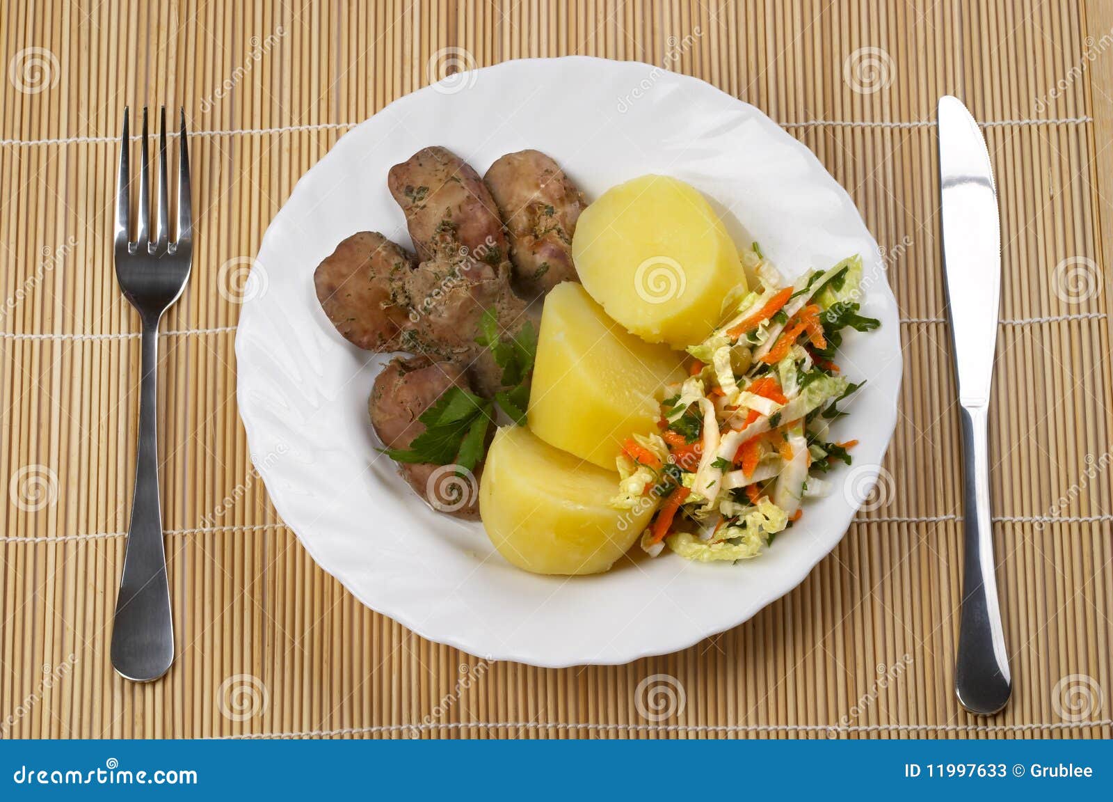 Liver, potato and salad stock image. Image of stainless 11997633