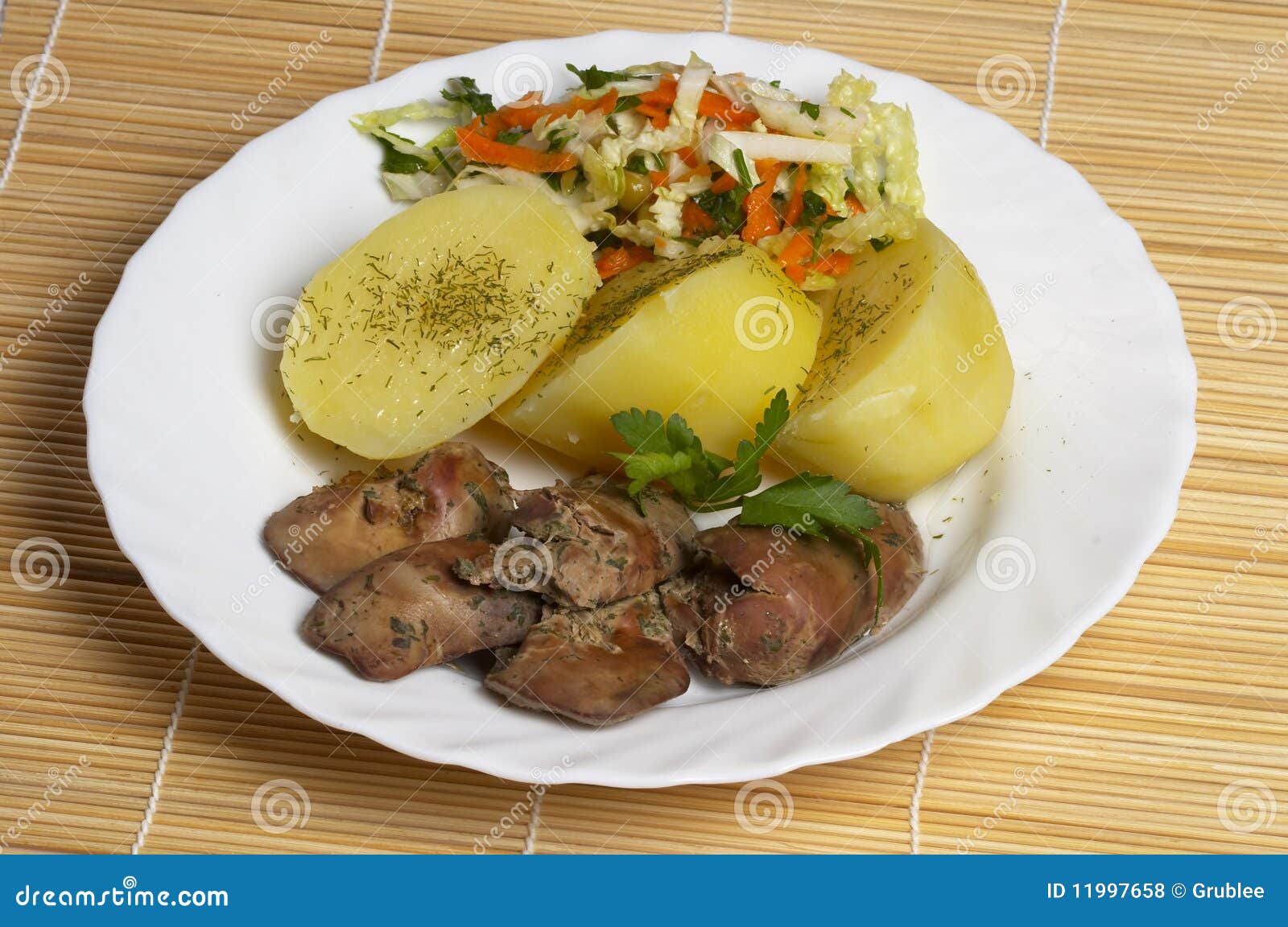 Liver, potato and salad stock photo. Image of lunch, closeup 11997658