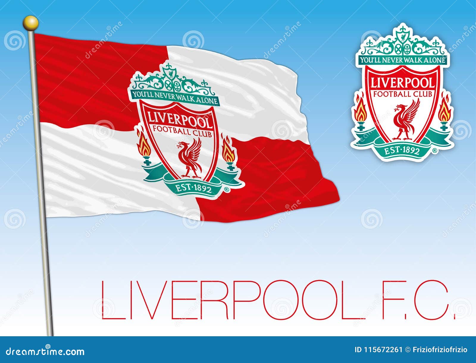 Liverpool Fussballvereinflagge Und Kamm England 2018 Redaktionelles Foto Illustration Von Markierungsfahne Kugel 115672261