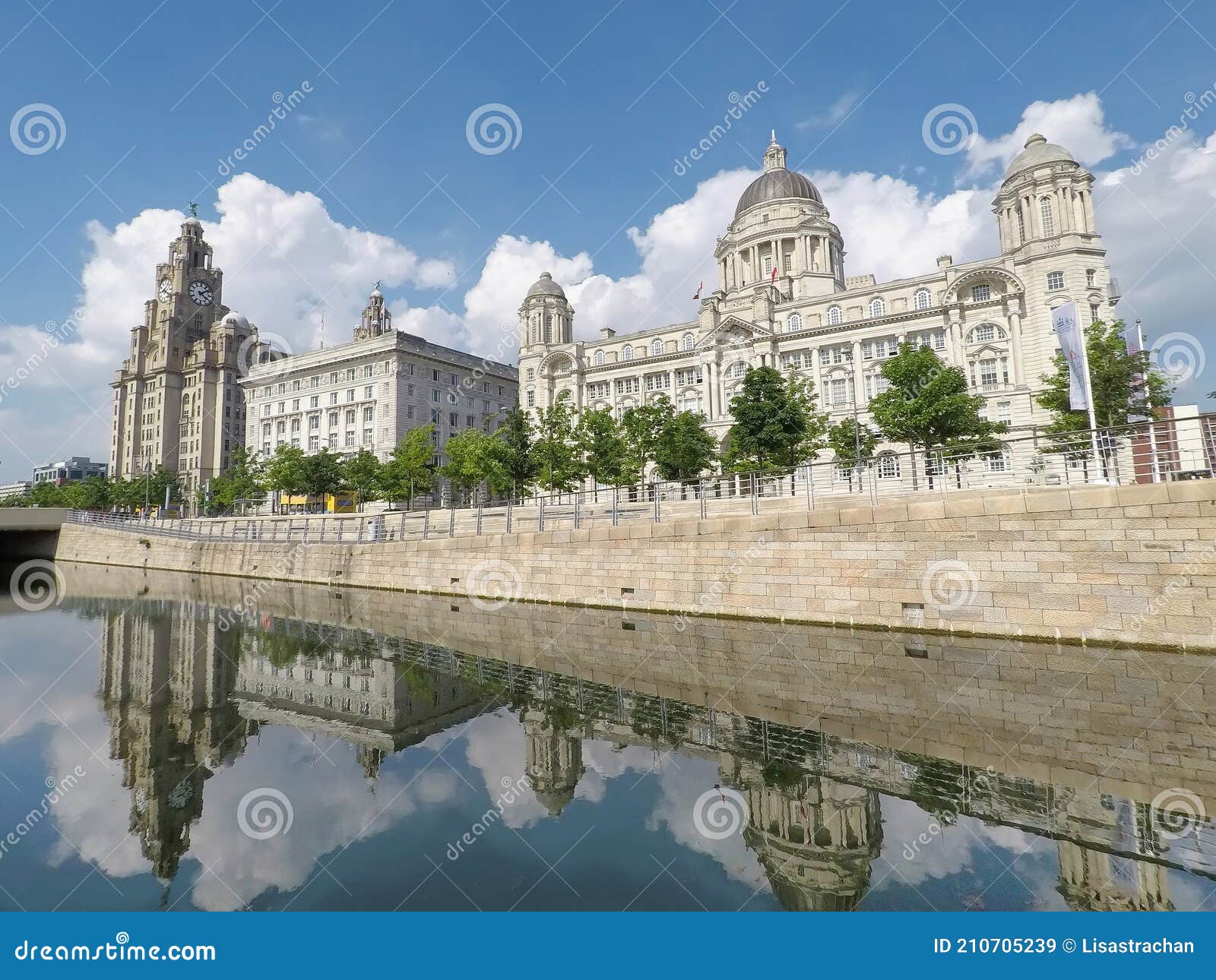 the beautiful waterfront of the city of liverpool with the three graces, england.