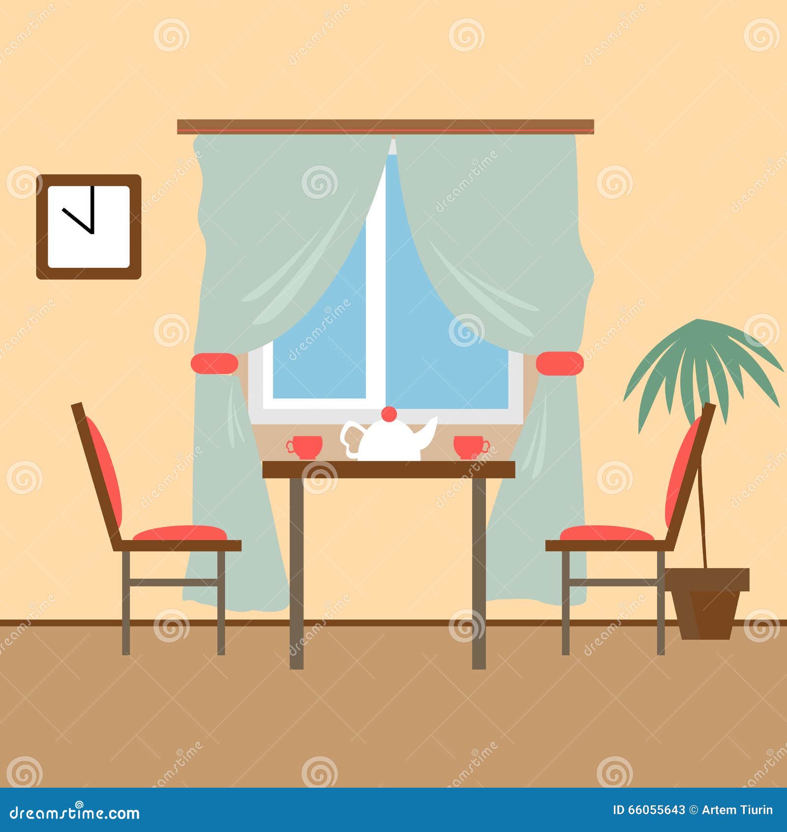 Download Living And Dining Rooms With Furniture. Flat Style Vector ...