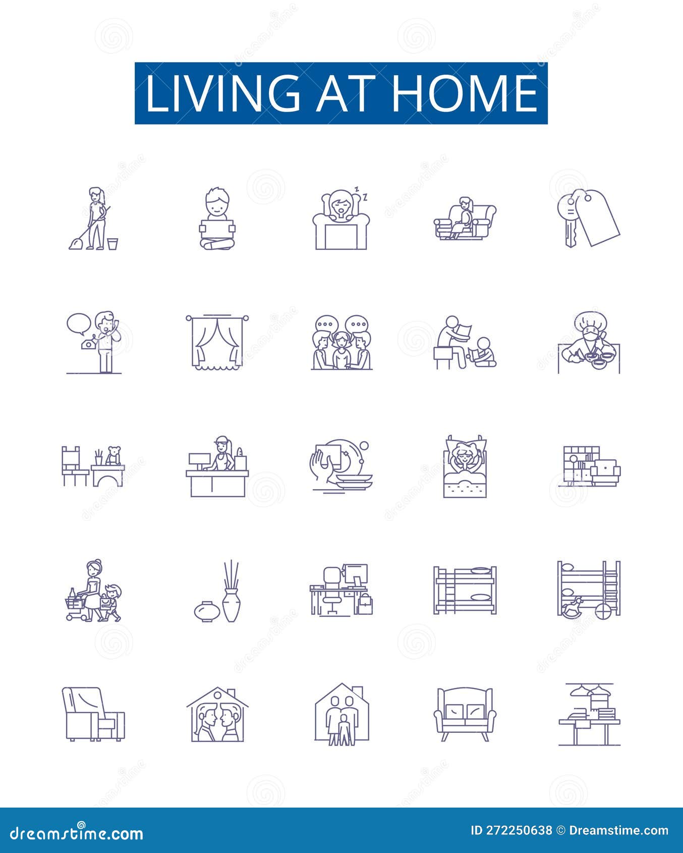 living at home line icons signs set.  collection of dwelling, residing, co habiting, abode, homely, domiciled