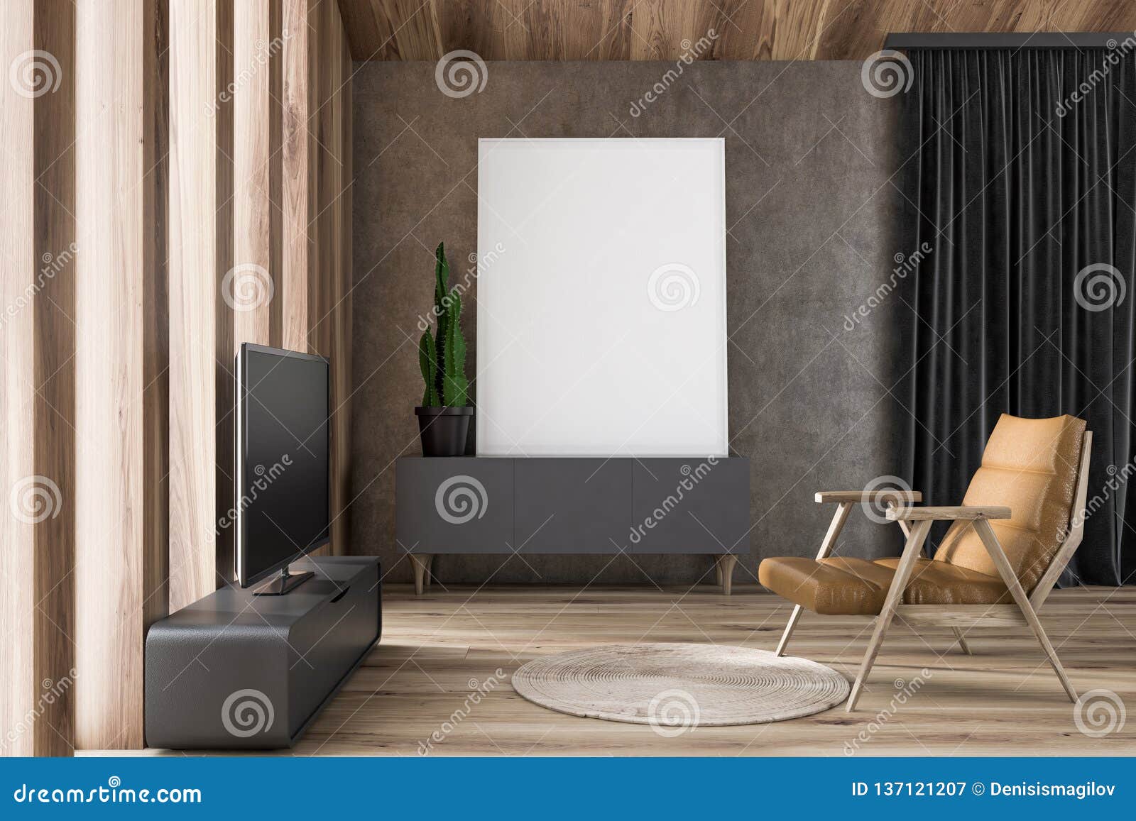 Living Room With Armchair Poster And Tv Stock Illustration