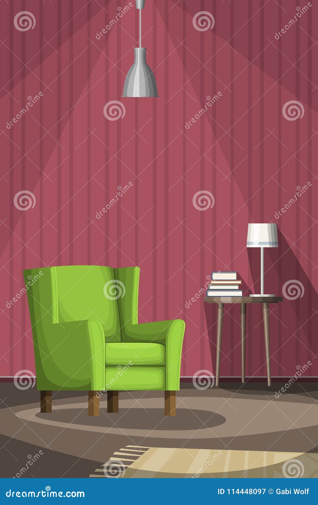 Living Room with Armchair and Table Stock Vector Illustration of