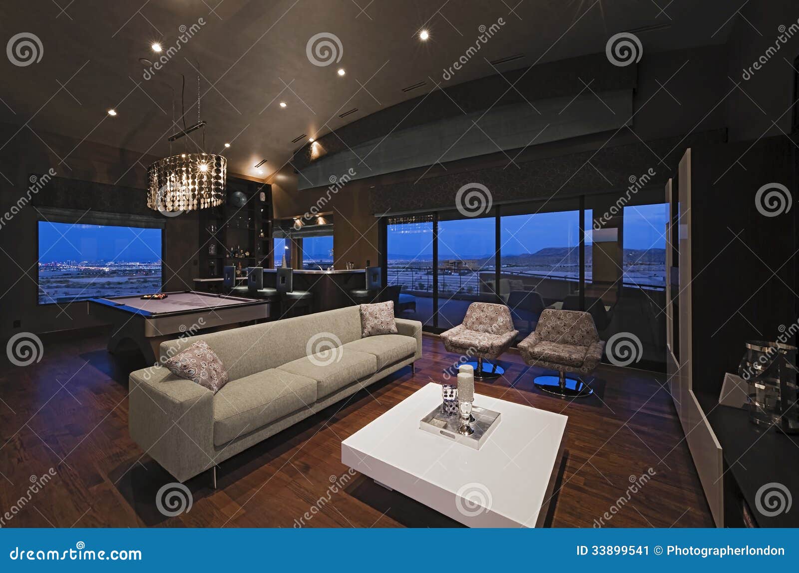 Living Room with Bar Counter and Snooker Table Stock Image Image of