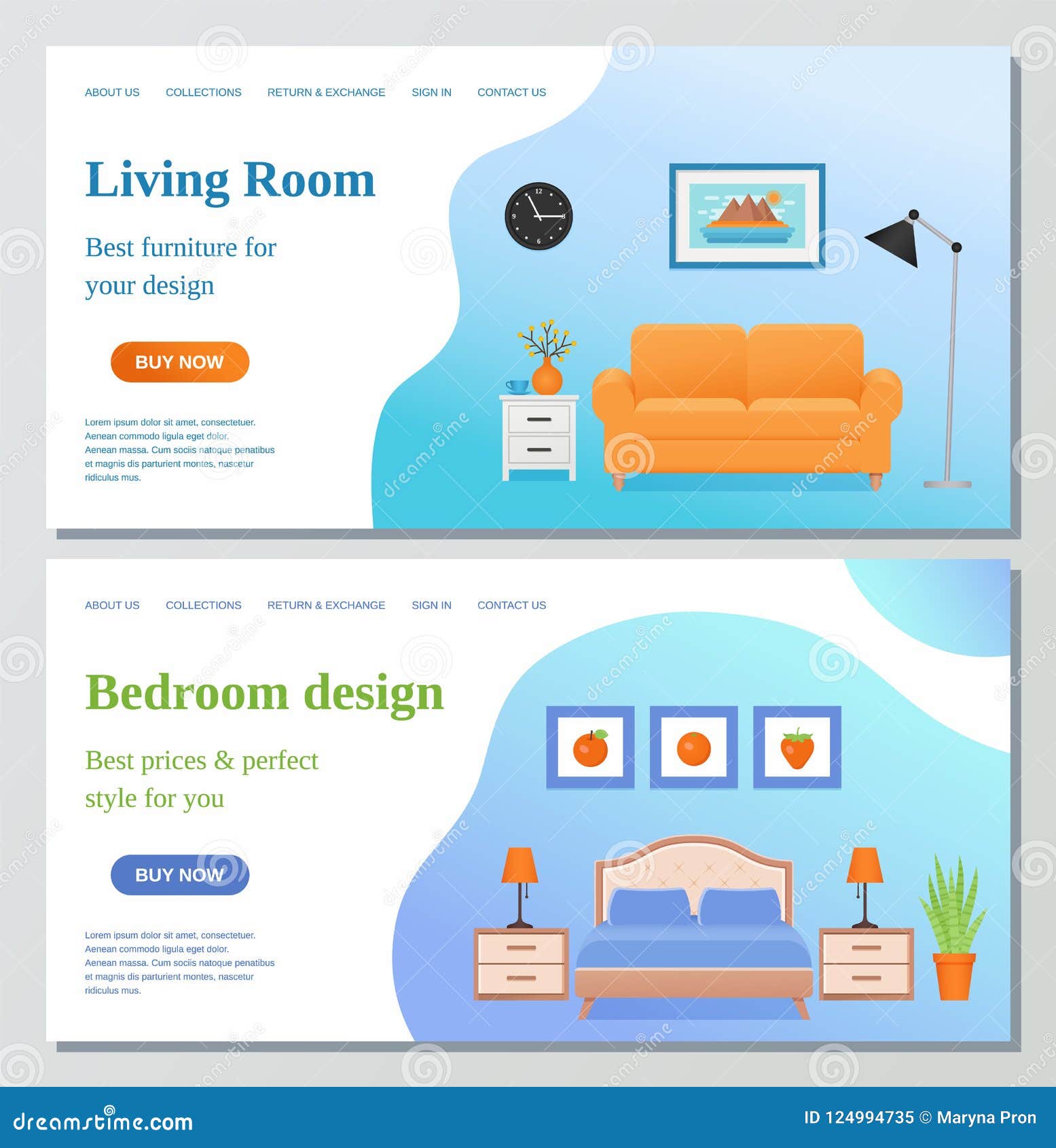 Living Room Bedroom Web Page Design Template Vector Illustration Stock Vector Illustration Of Idea Home 124994735