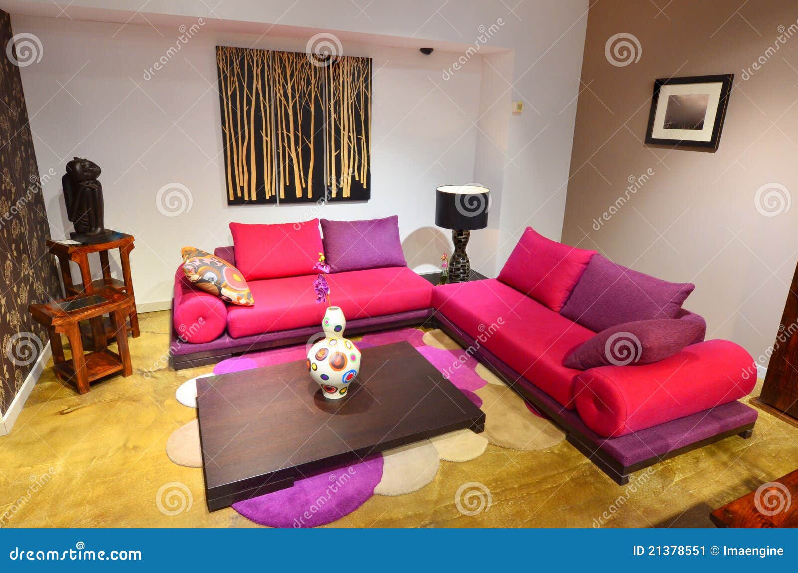 Living Room with Colorful Comfortable Couch Stock Image Image of