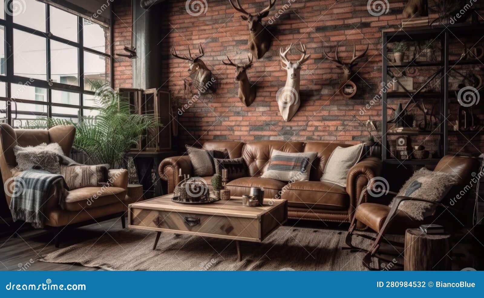 Living Room Decor, Home Interior Design . Rustic Industrial Style ...