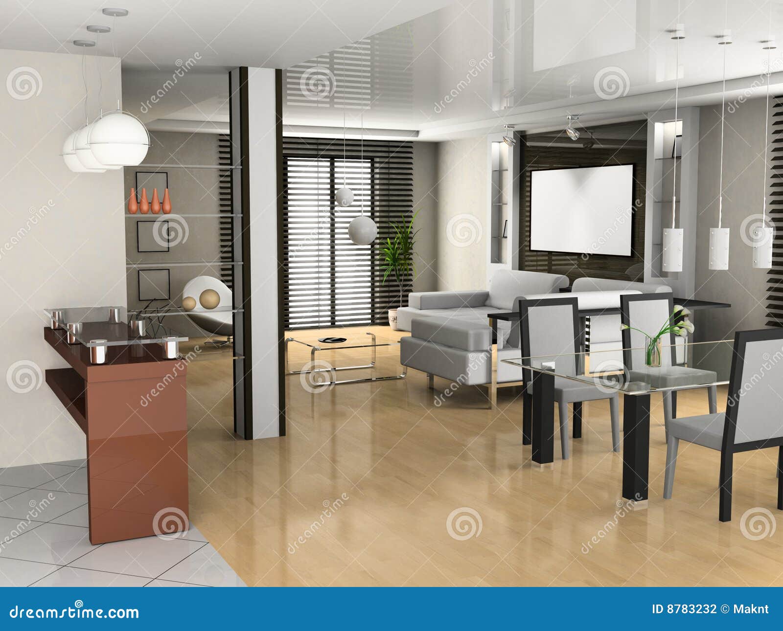 Living a Room with a Dining Zone Stock Illustration Illustration of