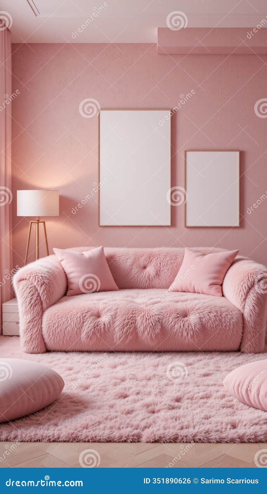 cozy pink fur couch in modern living room