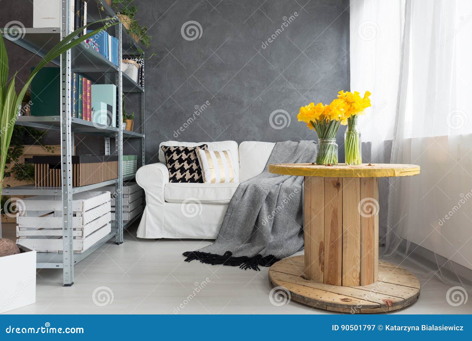 Living room with flowers stock image. Image of furniture - 90501797