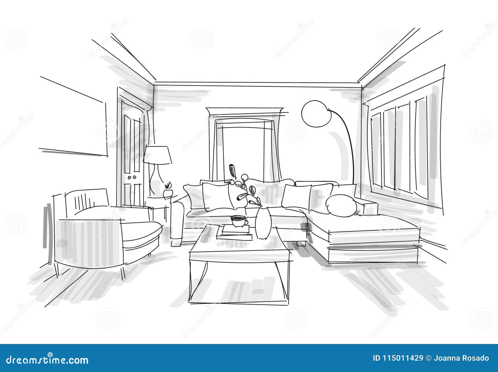 Interior Design Sketch. Hand Drawn Vector Illustration Of