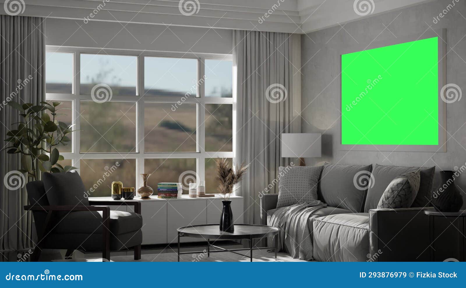 Living Room with Green Screen Background on the Wall Stock Video