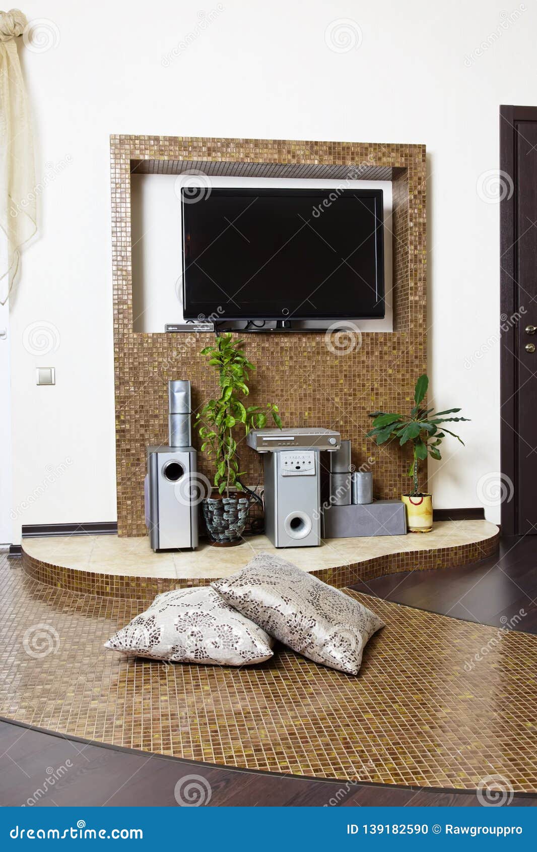 Living Room Hall Modern Design Interior Tv Composition Stock