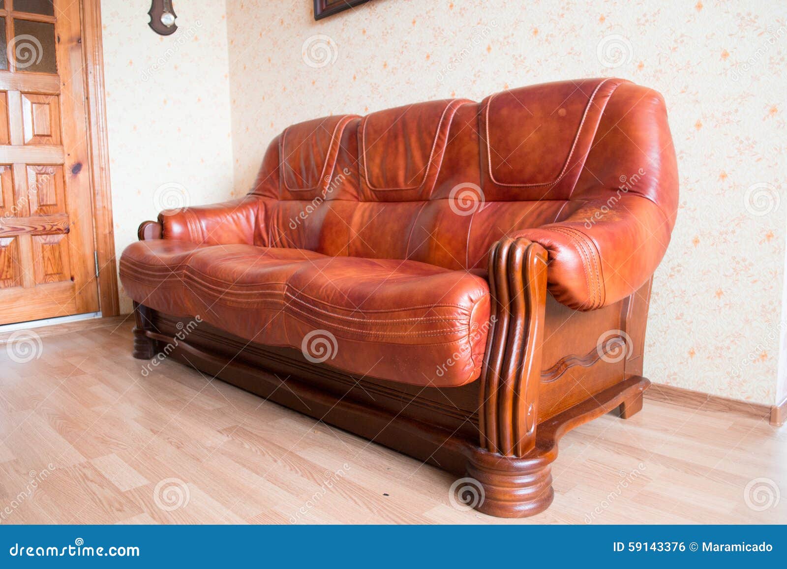 Living Room Interior Design.Brown Leather Sofa Stock Photo - Image of