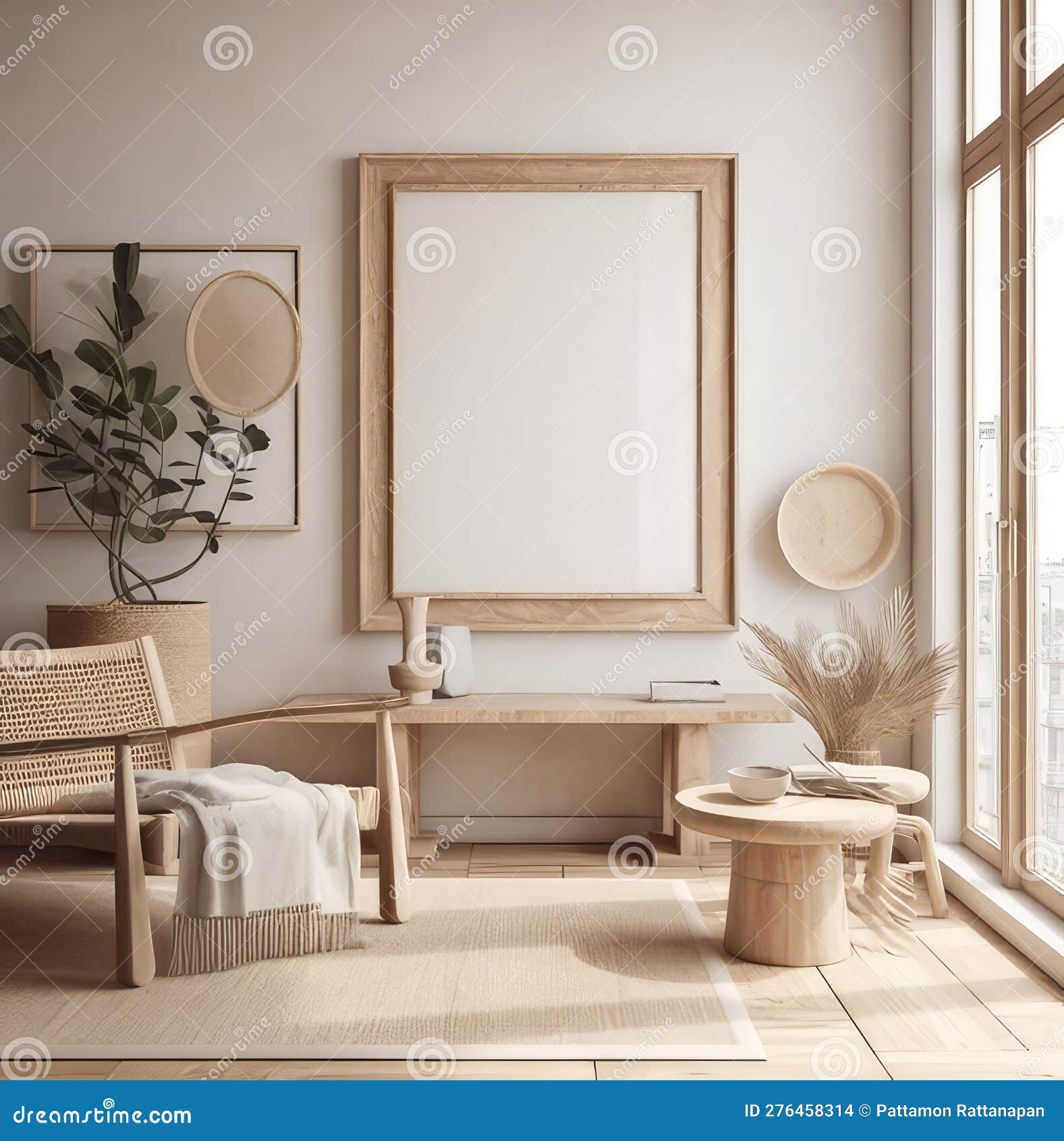 living room interior  mock up, minimal and functional apartment  mock up, generative ai