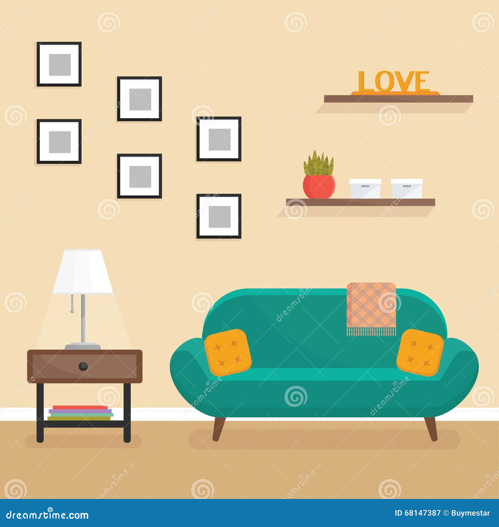 Living Room Interior Flat Style Vector Illustration Stock Vector