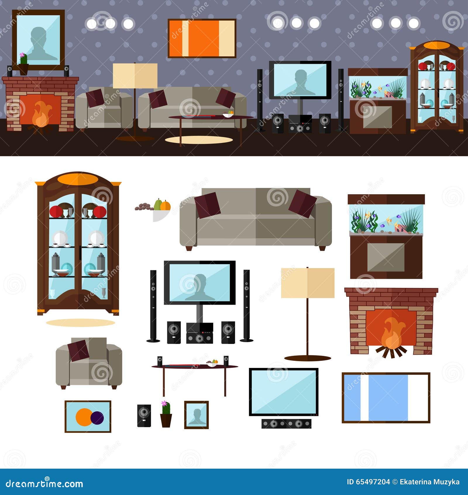 Living Room Interior With Furniture Vector Stock Vector 