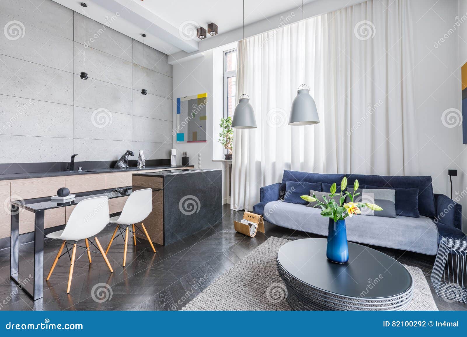 Living room kitchen combo stock photo. Image of furniture 82100292