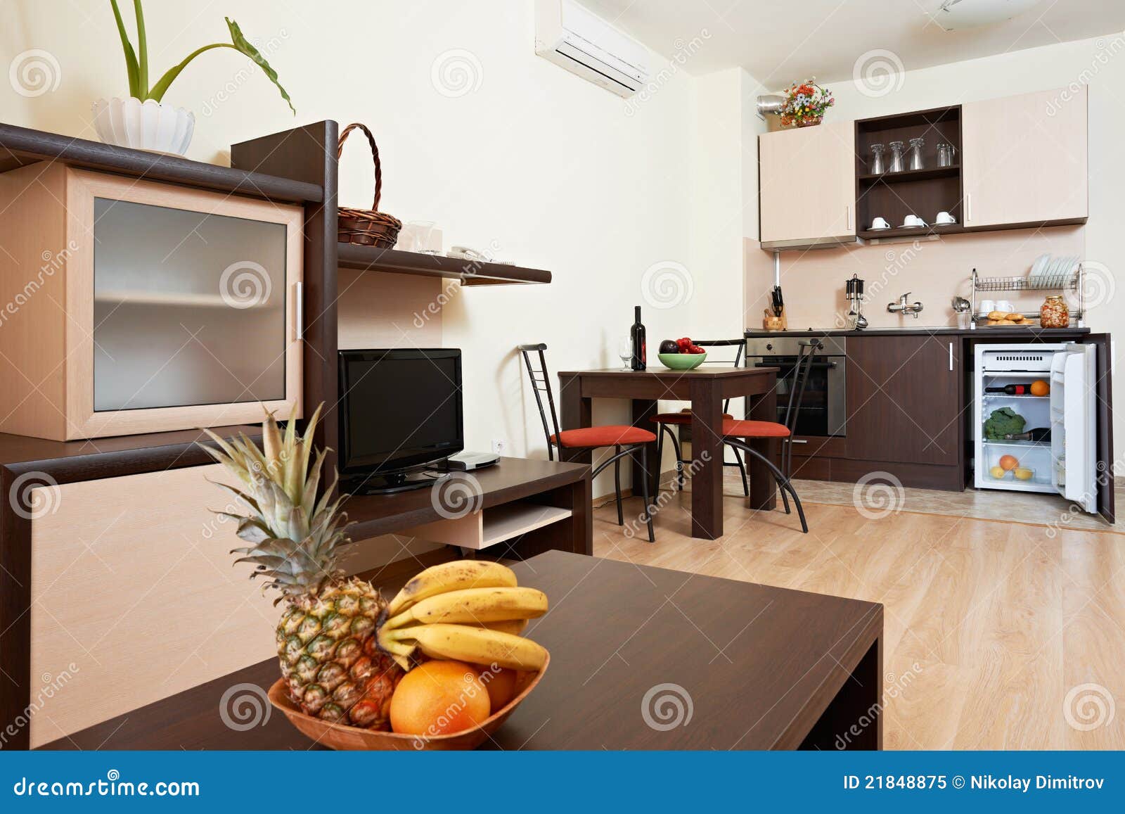 Living Room With Kitchen Interior Stock Image - Image of spacious