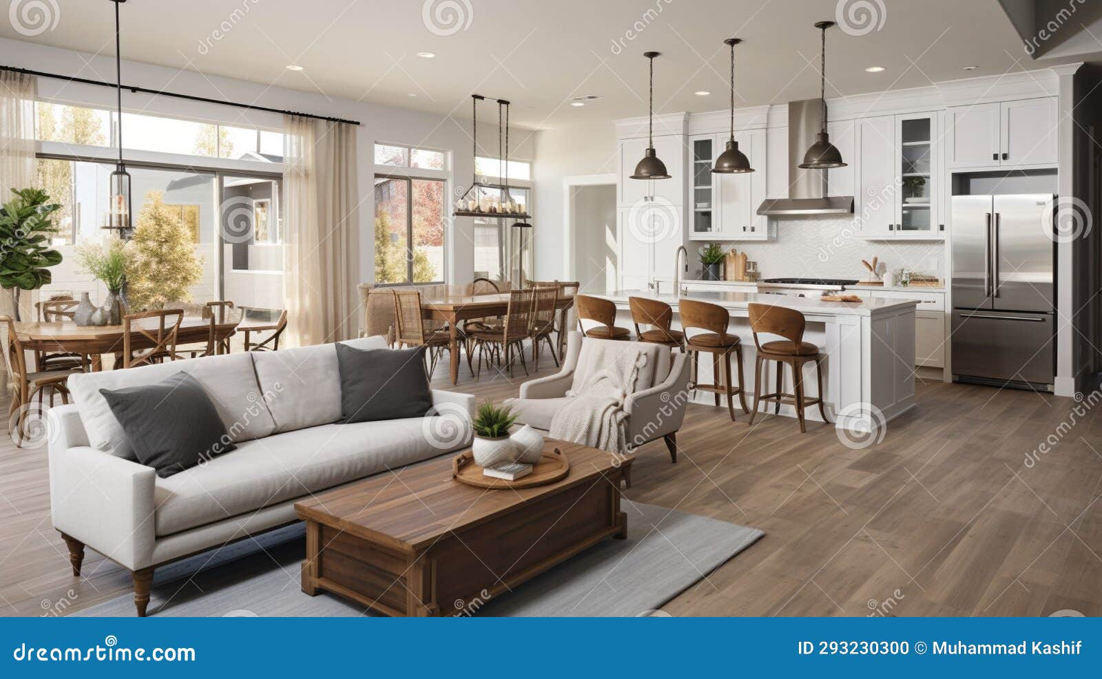 Living Room and Kitchen in New Luxury Home. Stock Photo - Image of ...
