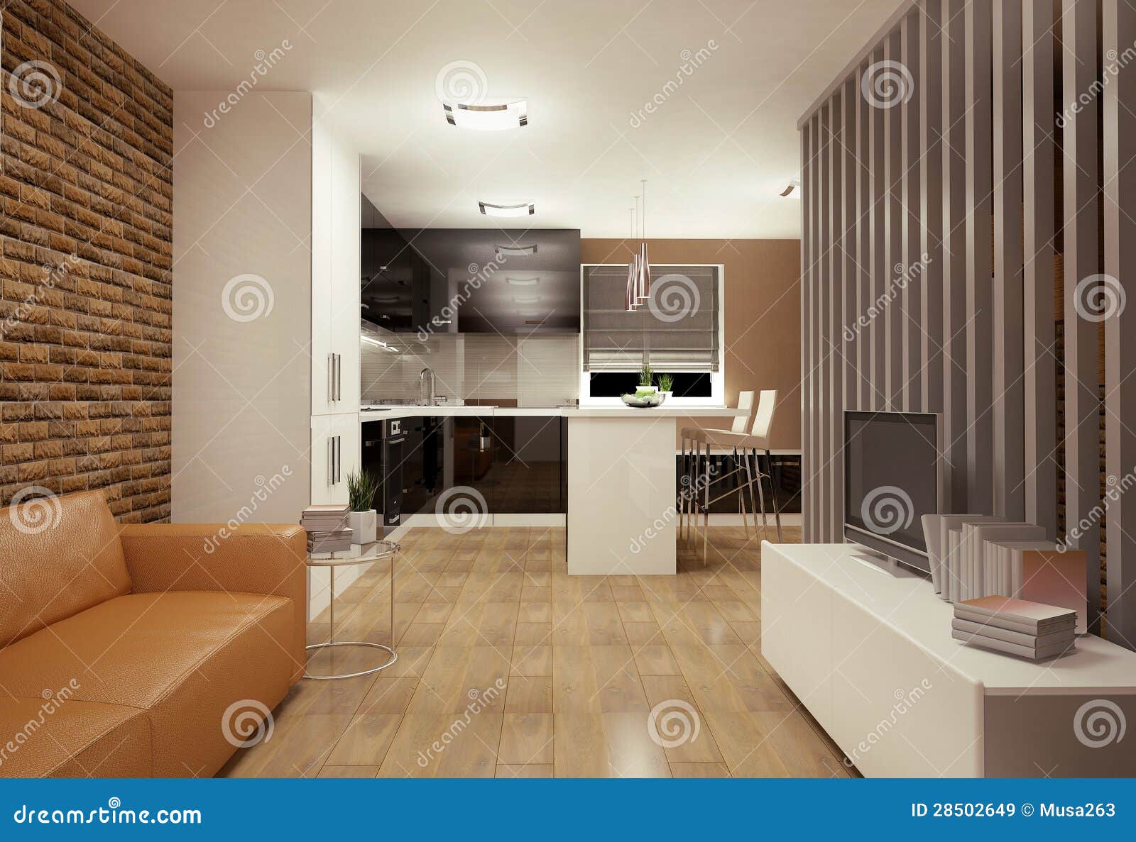 Living Room with Stock Illustration Illustration of brown