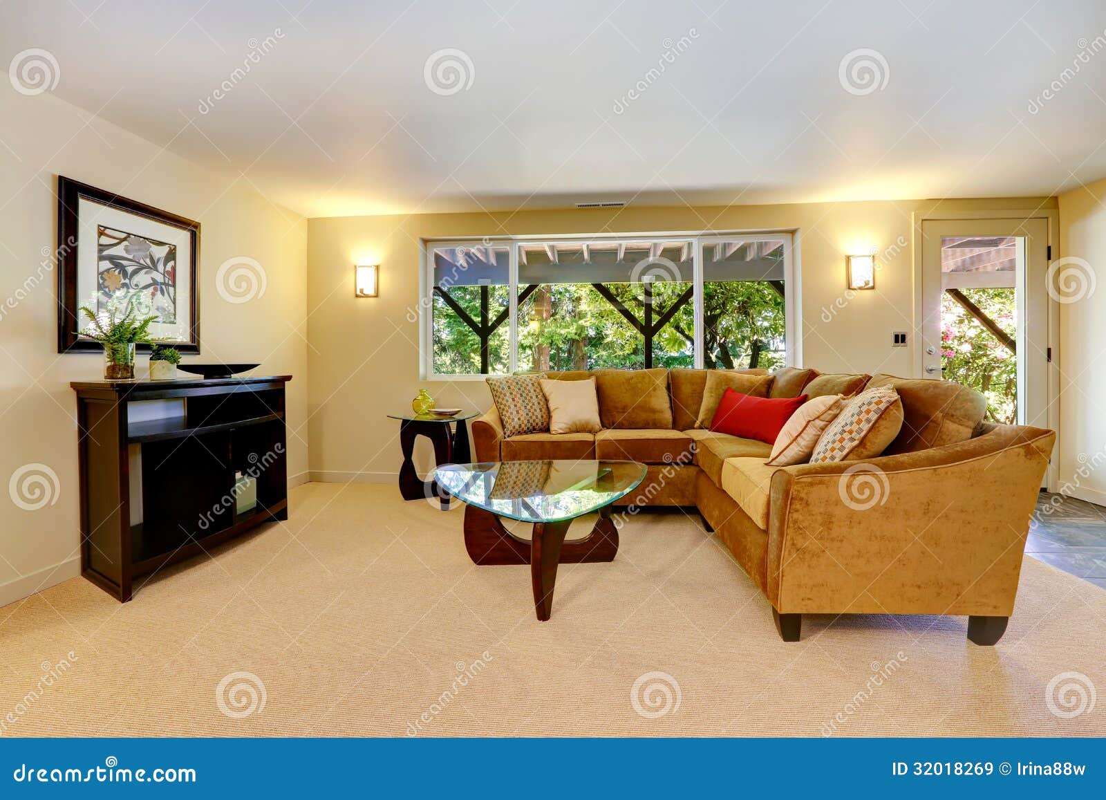 Living Room With Large Sofa Window And Carpet Royalty Living Room With Large Sofa Window And Carpet Royalty