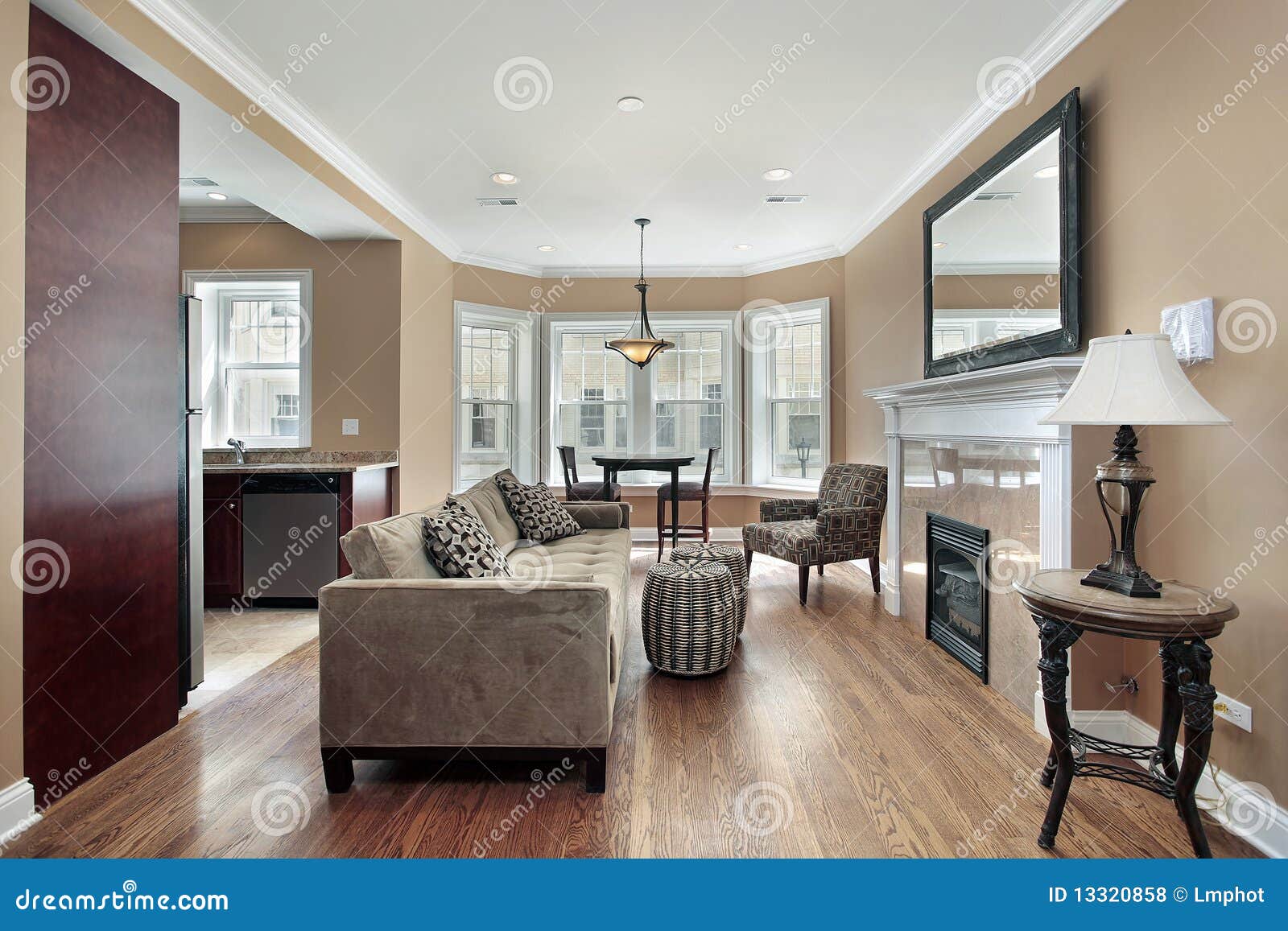 Living Room with Marble Fireplace Stock Photo - Image of decorate