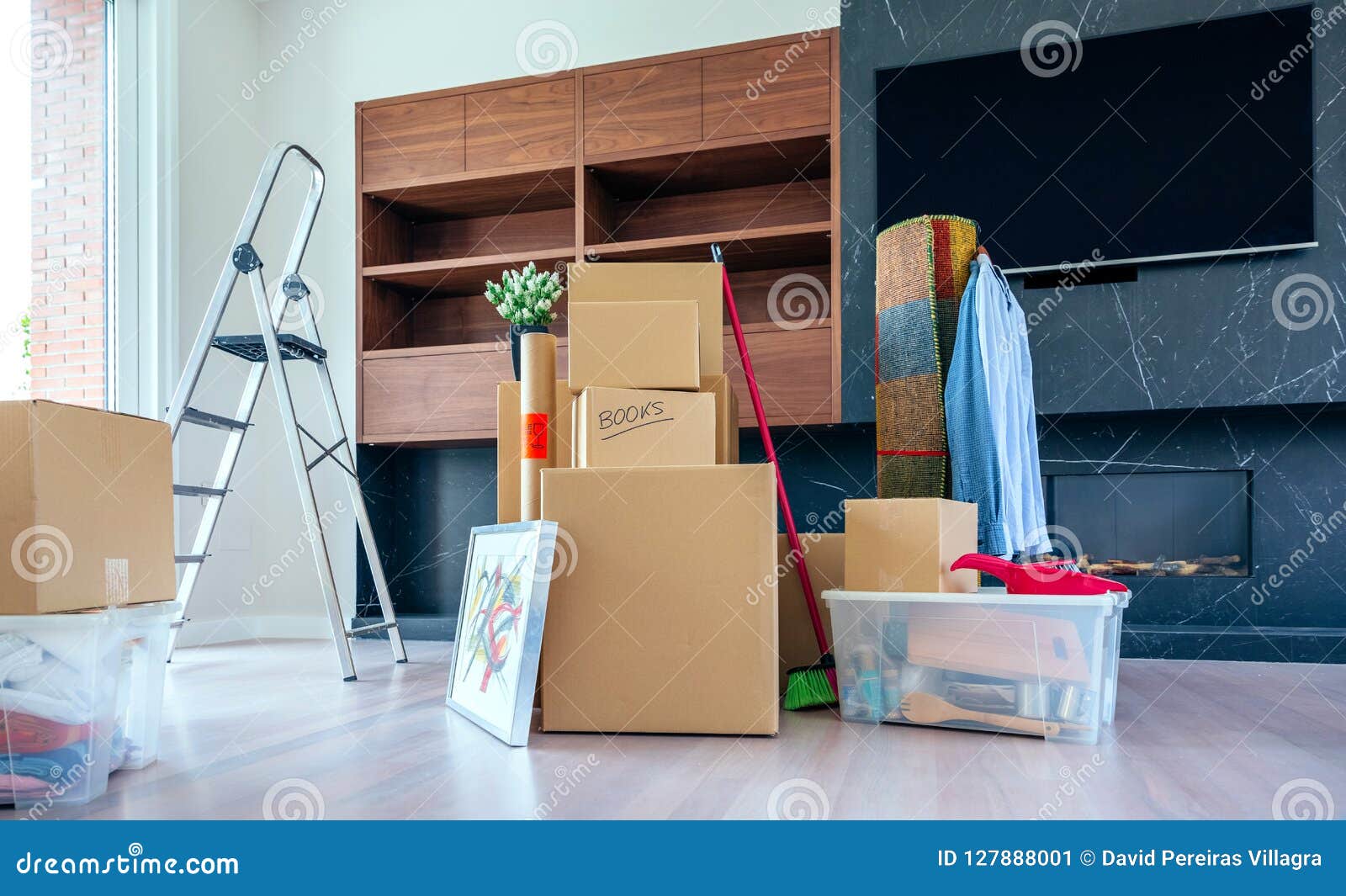 Living Room with Moving Boxes Stock Image Image of boxes, lifestyle 127888001