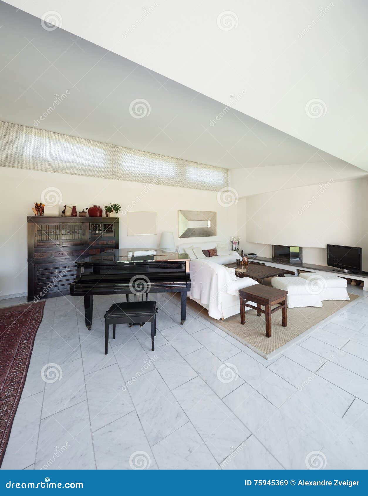 Living room with piano stock image. Image of apartment - 75945369