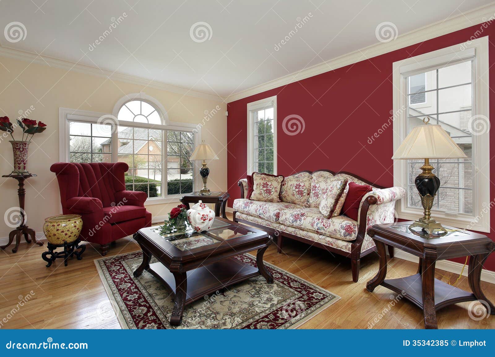 Living Room With Red And Cream Colored Walls Royalty Free Stock