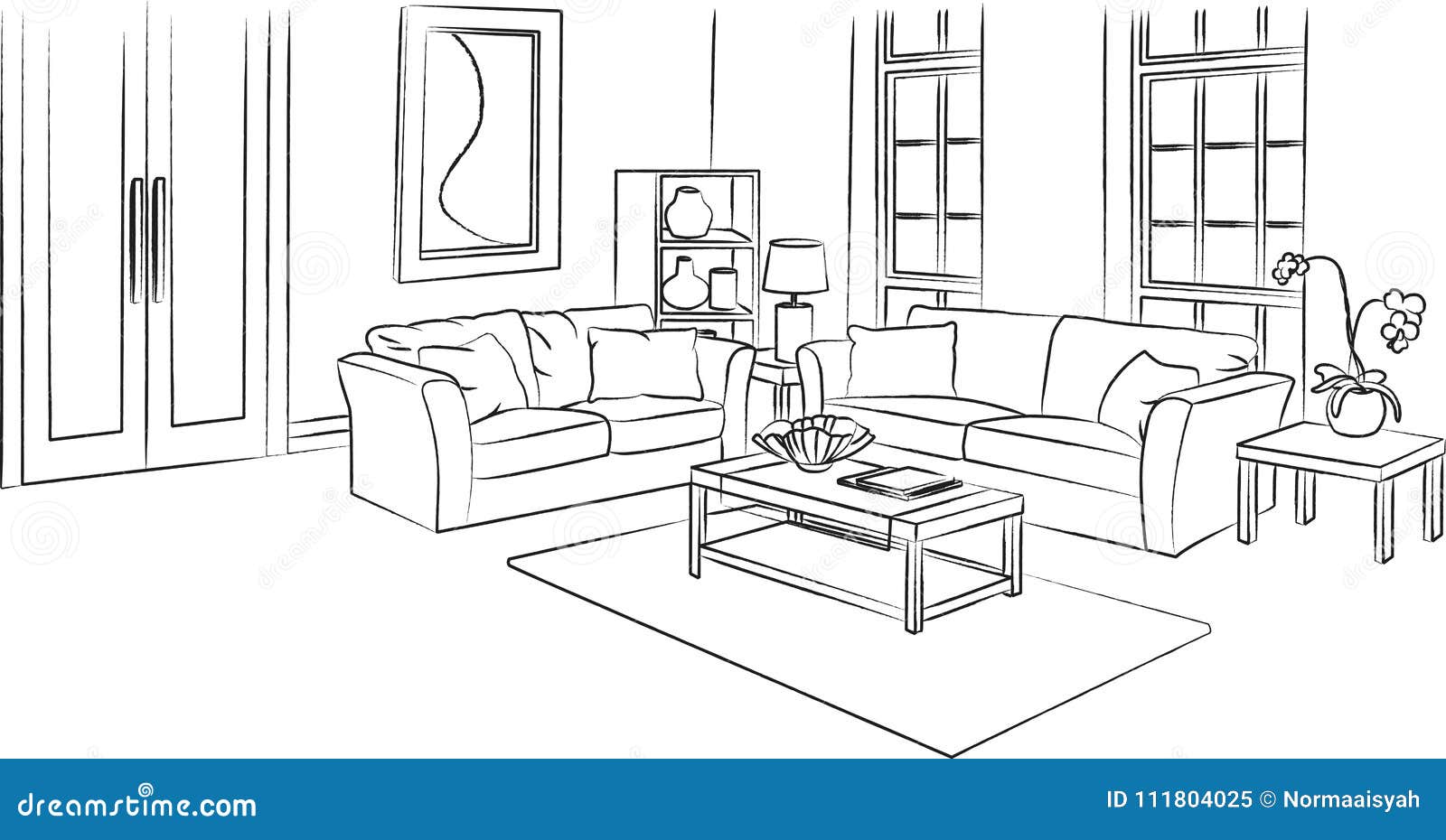 living room clipart black and white