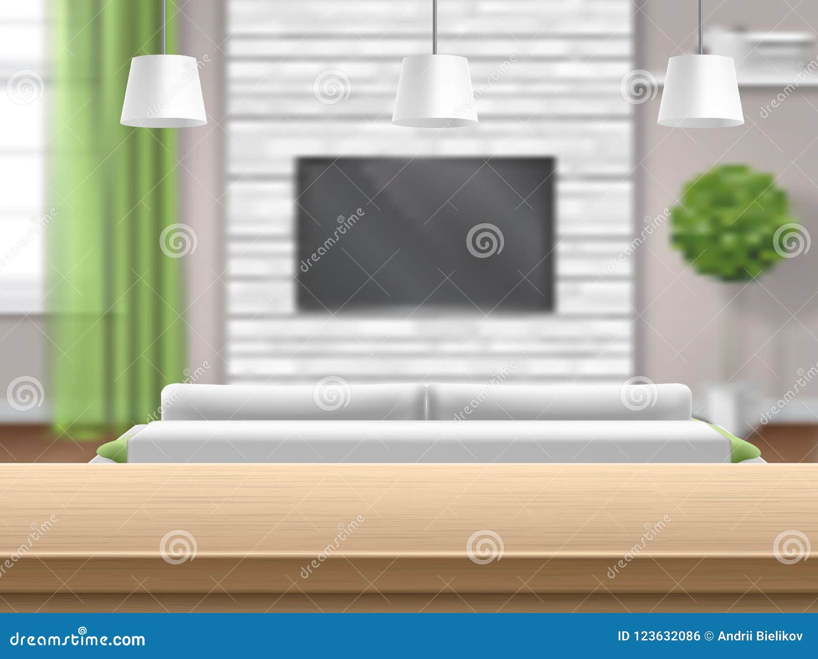 Living Room With Sofa Tv And Wooden Bar Table Stock Vector Illustration Of Shelf