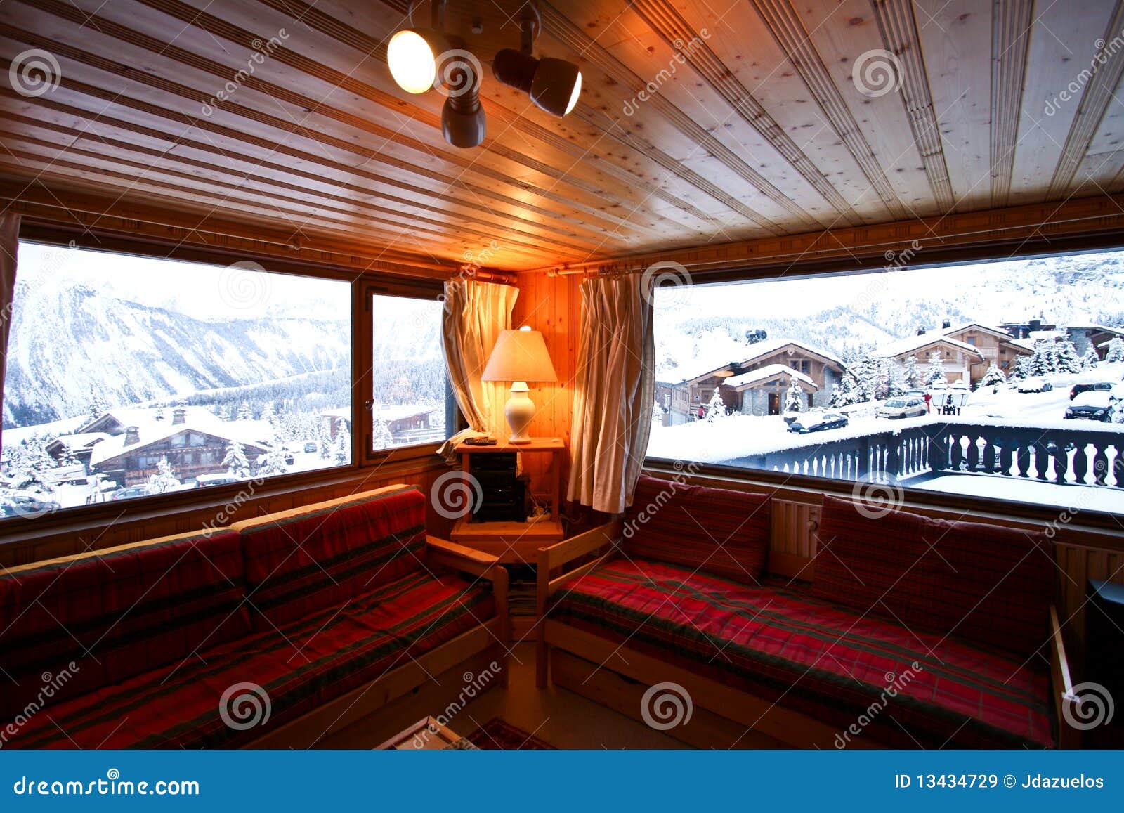 living room in swiss alpine chalet