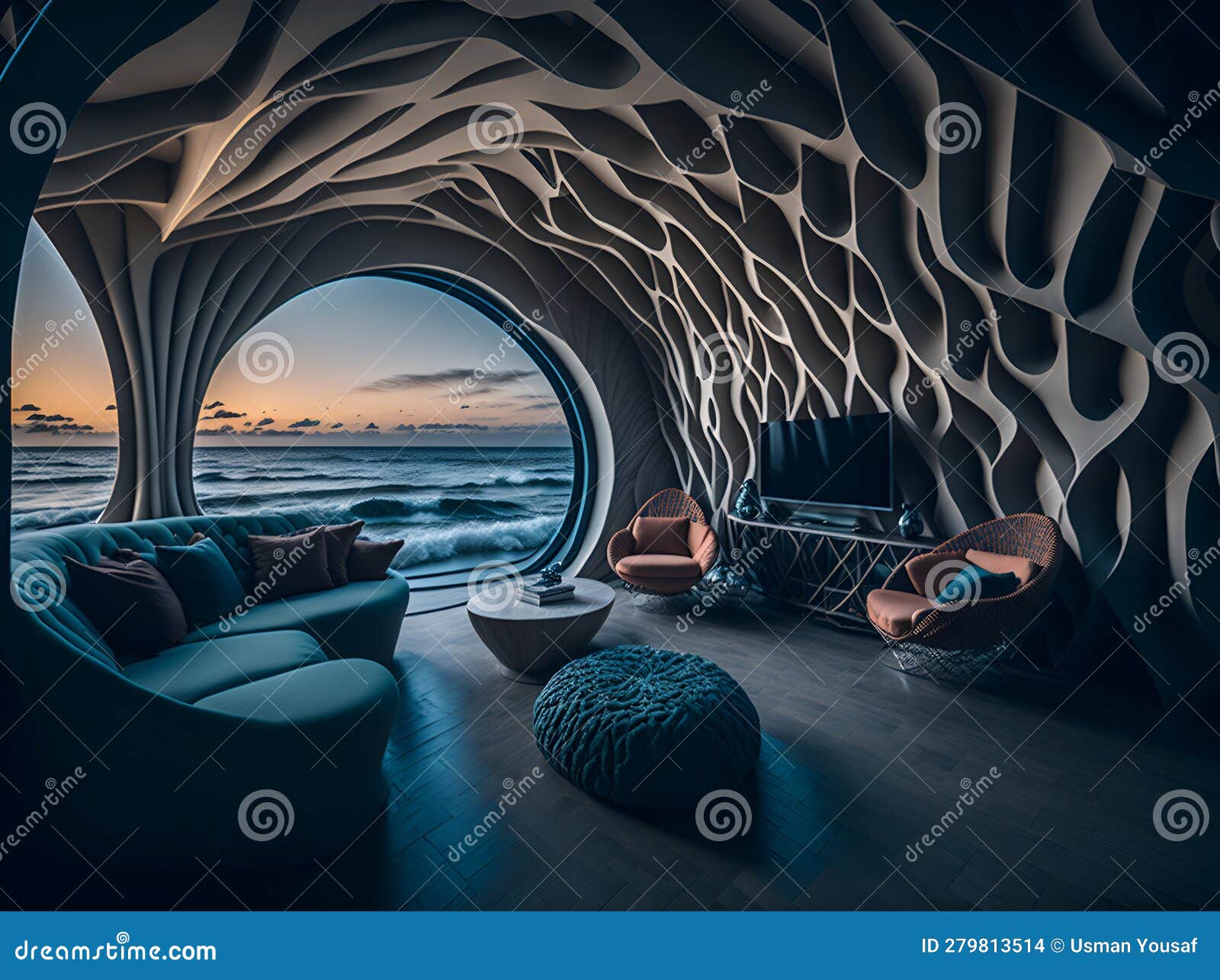 A Living Room with a View of the Ocean Stock Illustration ...