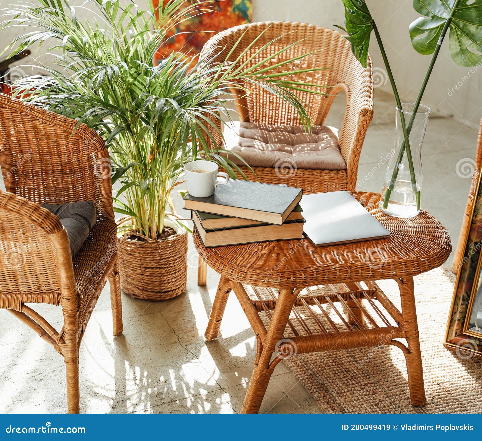 Living Room For Work And Education With Bamboo Furniture Stock Image Image Of Green