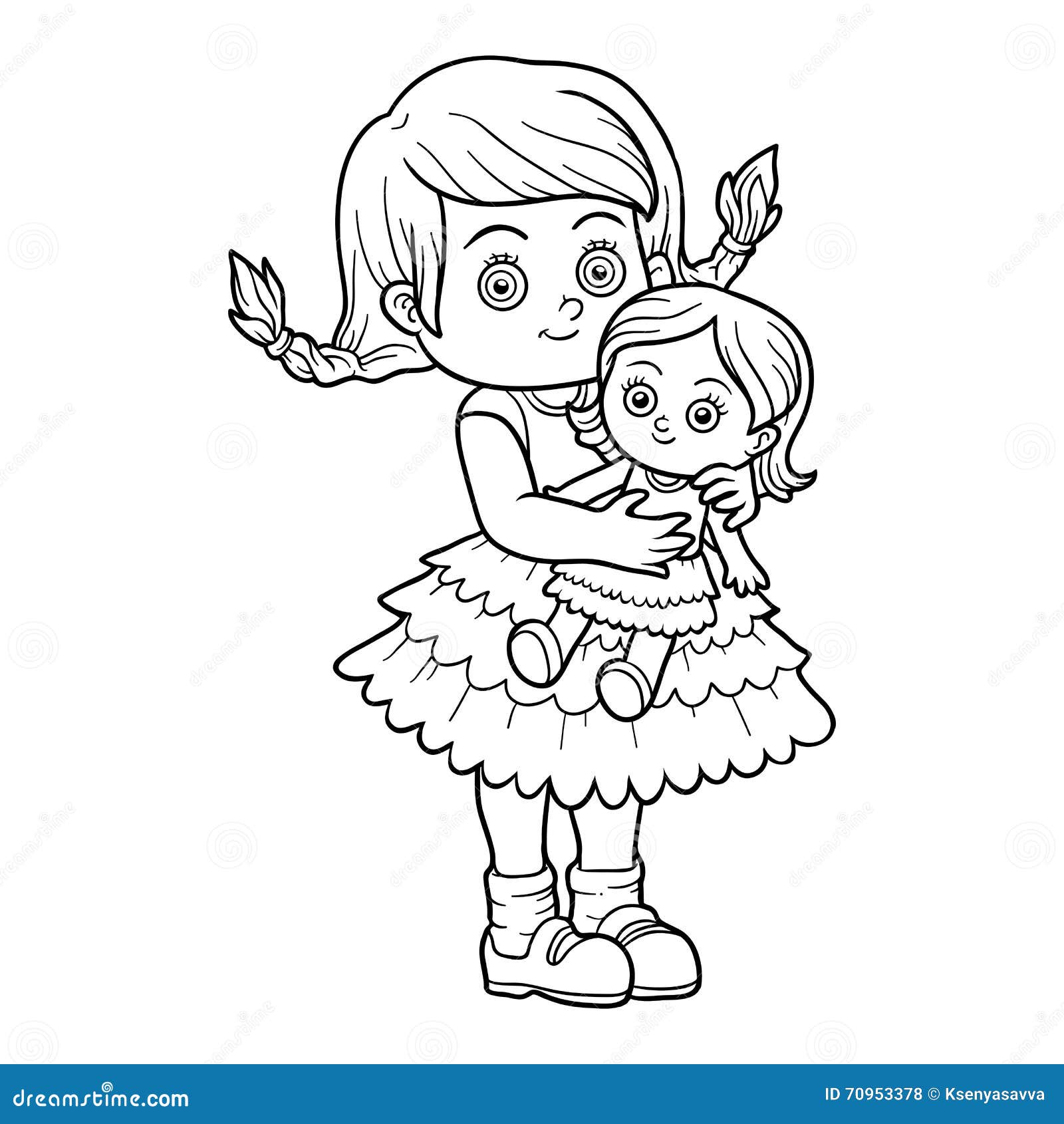 Livre De Coloration Petite Fille Avec Une Poupée Illustration de