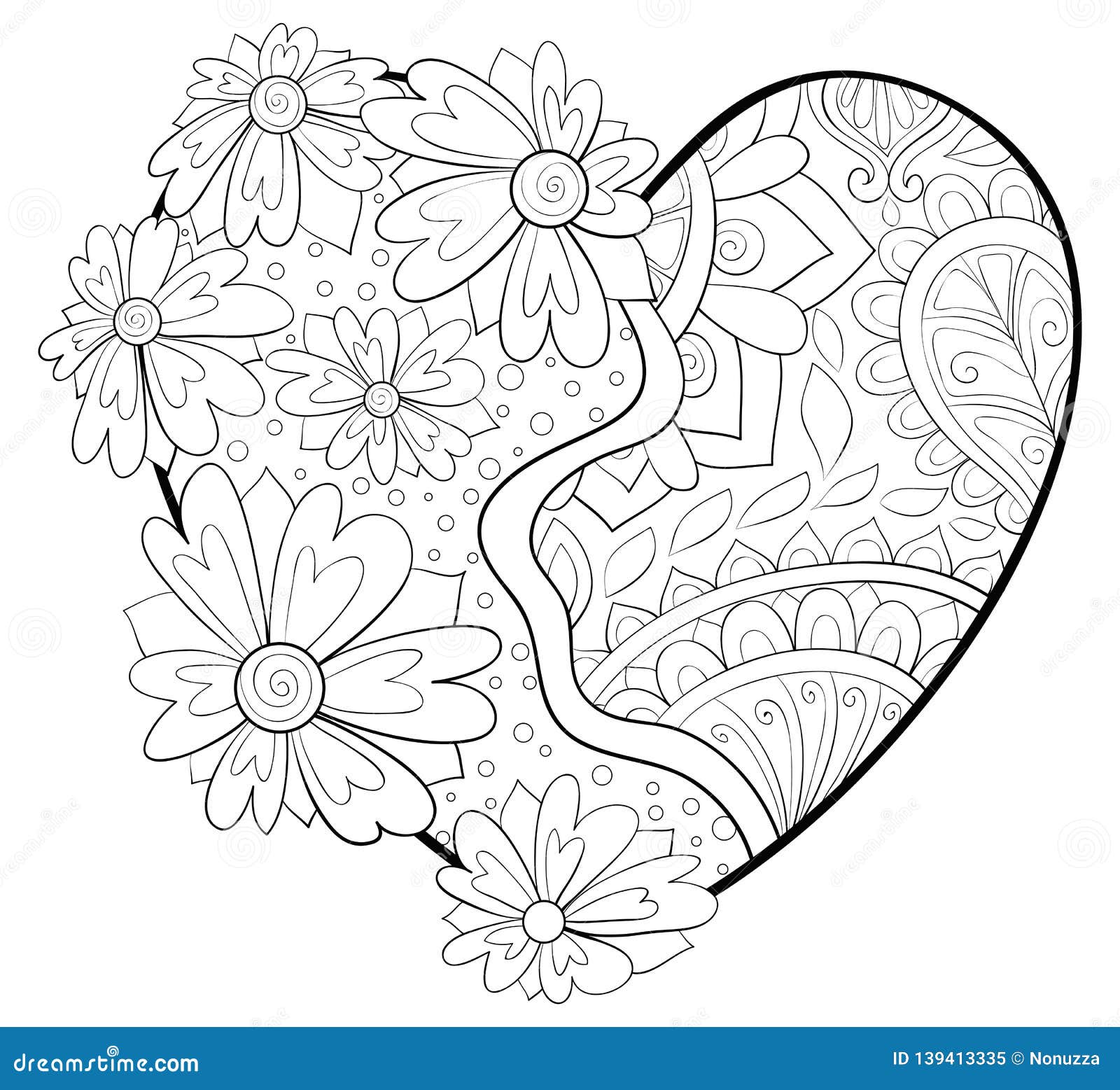 Livre De Coloriage Adulte, Page Une Image De Coeur De Saint-Valentin Pour  La Détente Illustration De Style D'art De Zen Illustration de Vecteur -  Illustration du ligne, fond: 139413335