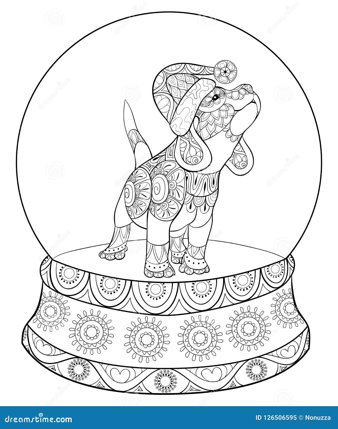 Livre De Coloriage Adulte, Paginent Un Petit Chien Mignon Portant Un