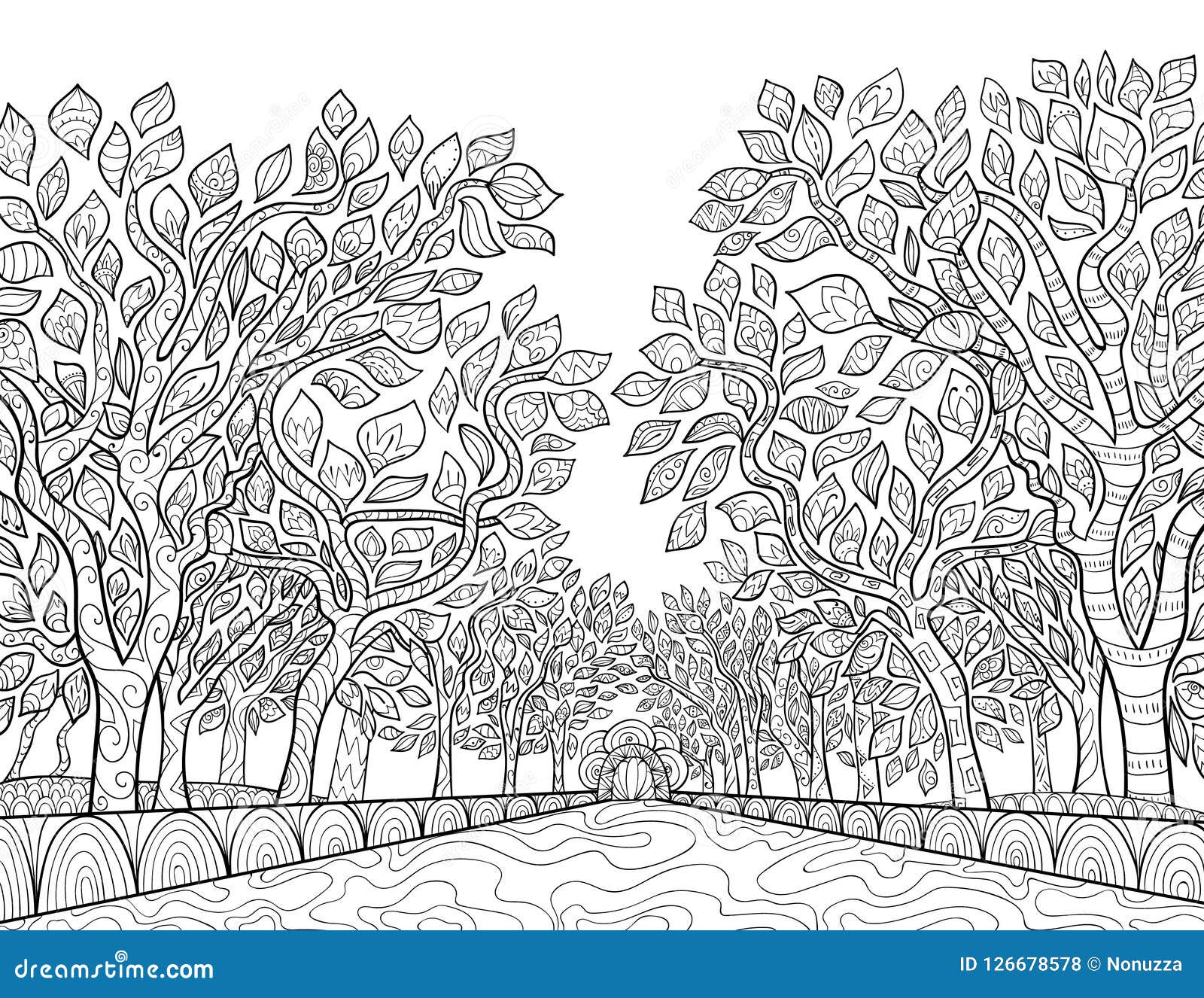 Coloriage Adulte Coloriage Paysage Livre De Coloriage Adulte, Paginent Une Image De Paysage Pour La Détente Illustration de Vecteur - Illustration du stationnement, concept: 126678578