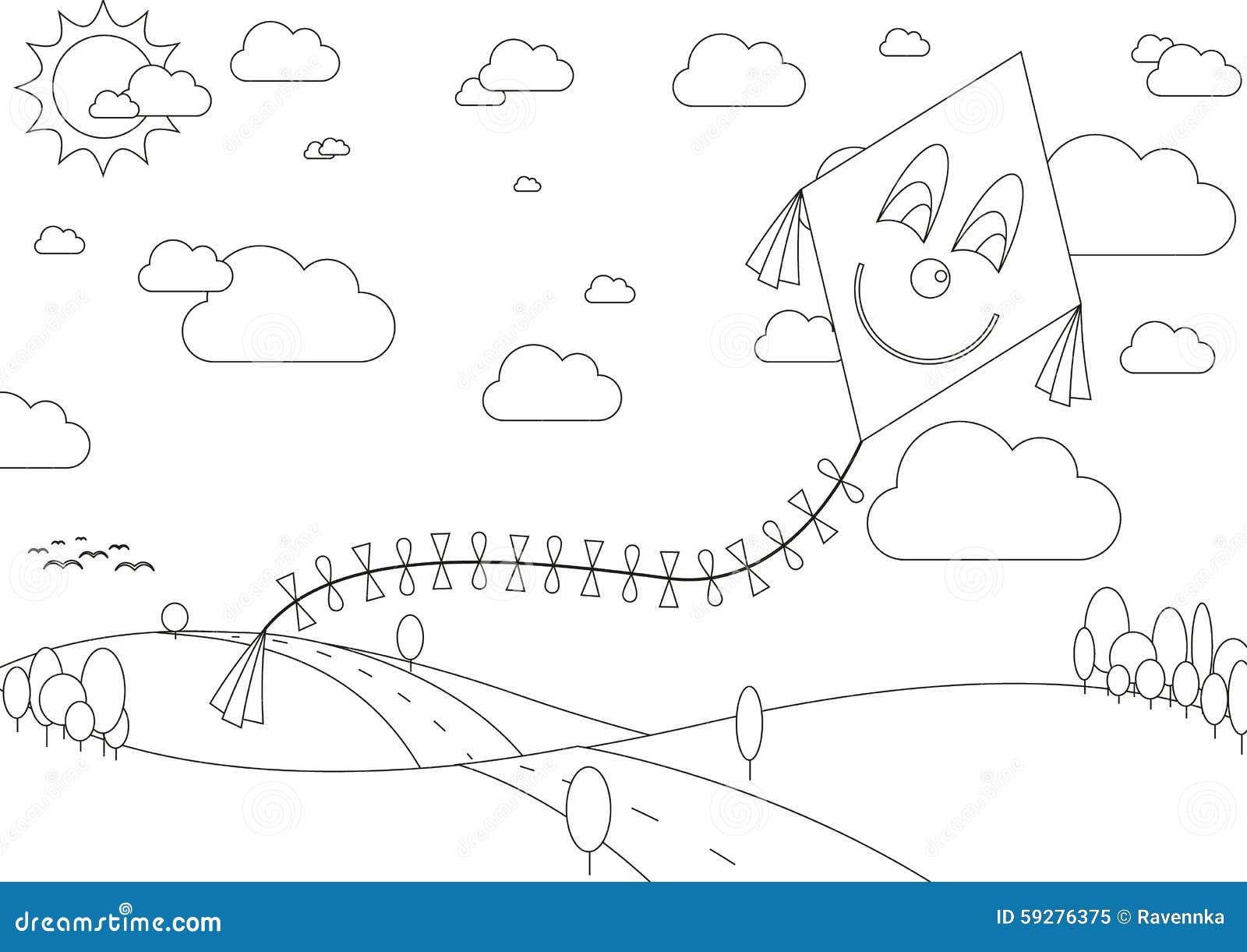 Livre De Coloriage Avec Le Paysage D automne Avec Le Cerf volant automne cerf
