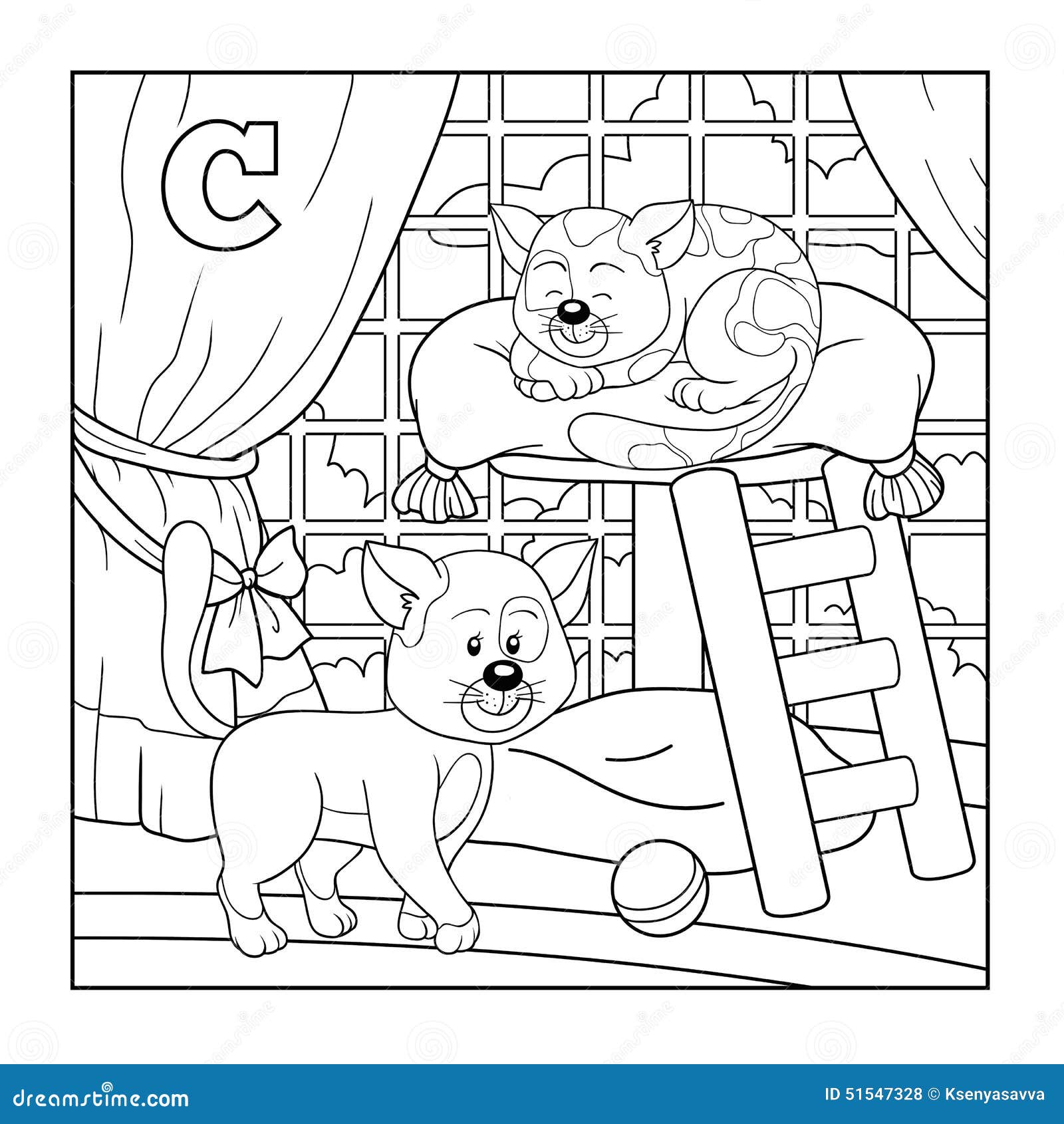 Livre de coloriage chat alphabet sans couleur pour des enfants lettre C Libre de droits