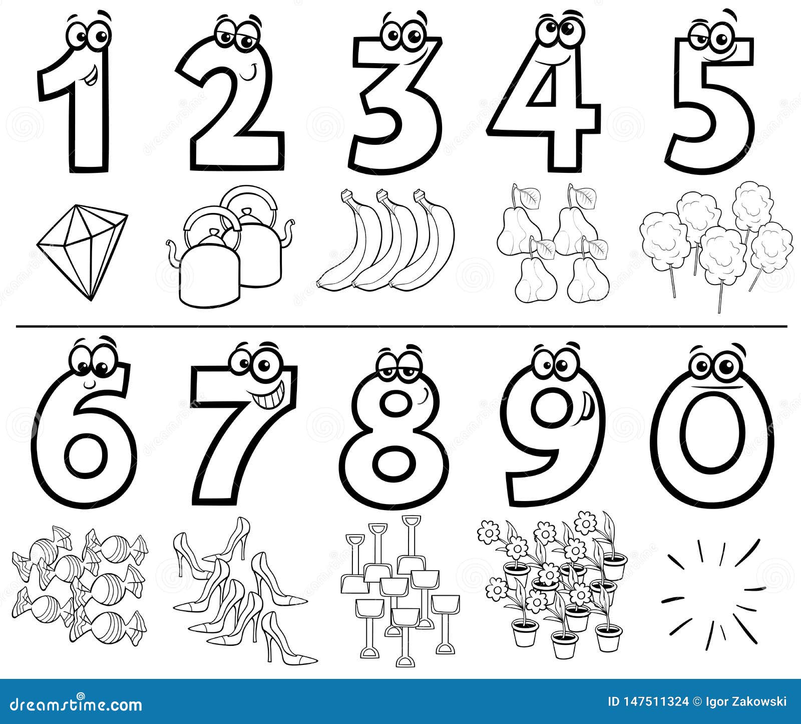 Livre De Coloriage De Collection De Nombres De Bande Dessin?e